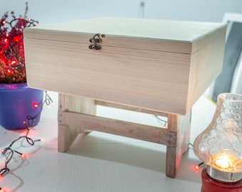 Large Unfinished Wooden Box: Keepsake Memory Storage (13.77x13.77x5.11 inch)