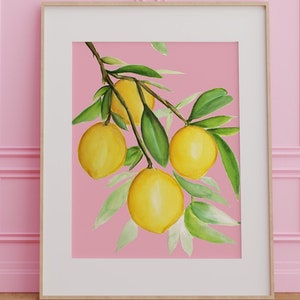 Giclee Print With Deckled Edge | Lemons on Pink Background