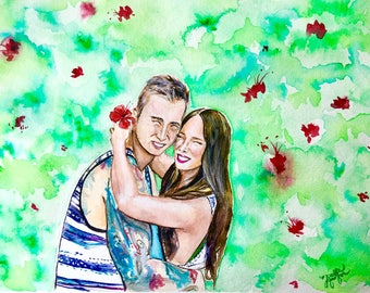 Hand Painted Custom Family, Wedding, and Couple, Watercolor Portraits