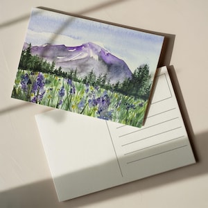 Set of 4 Postcards | Purple Summer Mountain with Wildflowers Pacific Northwest Washington State Art