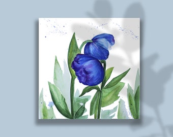 Original Painting | Blue Poppy Blue Flowers | Watercolor | wall art | interior decorating | Home Decor