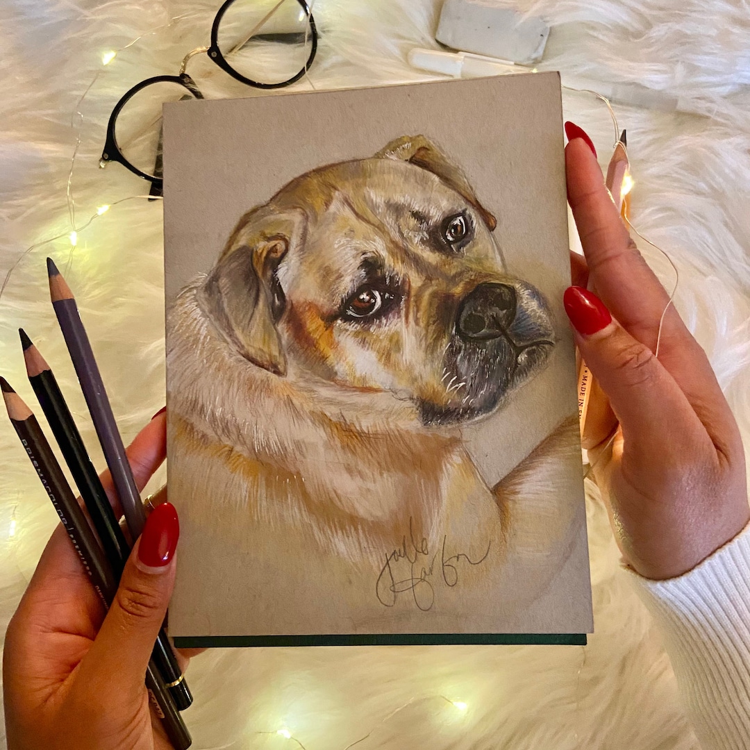Hand Drawn Custom Pet Portrait From Photo | Realistic Style in Colored ...