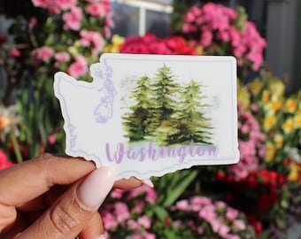 1 Vinyl Decal Sticker-WASHINGTON State Lilac White- Watercolor Design- Laptop, Phone Case Decal Sticker, water resistant