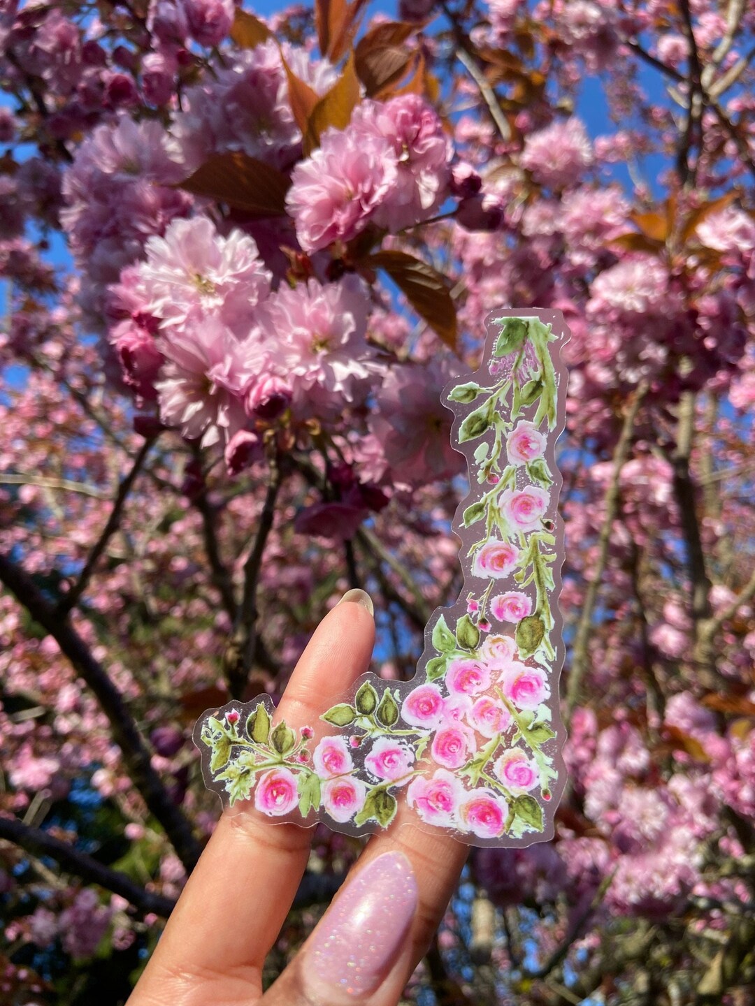 1 Clear Vinyl Corner Sticker Decal Tiny Pink Roses Watercolor Design