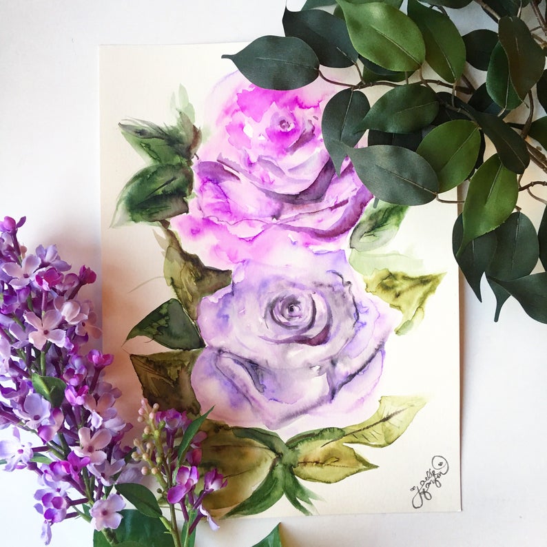 Original Art Hand Painted Custom Floral Watercolor Painting Flower Illustration