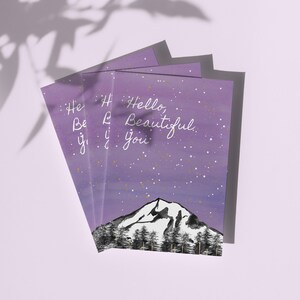 Set of 4 Greeting Cards- Beautiful You Mountain Watercolor Design