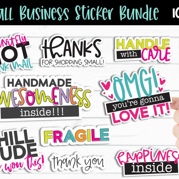 Small Business Stickers Bundle- 10 Printable PNG Handmade Business Packaging Label Stickers Digital Download