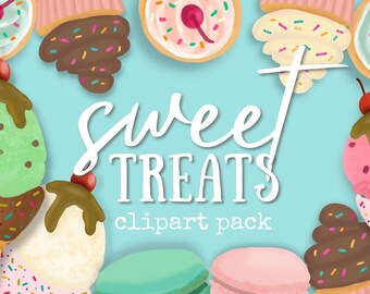 Paquete de imágenes prediseñadas de helado y cupcakes: dulce regalo dibujado a mano PNG Arte Descarga digital