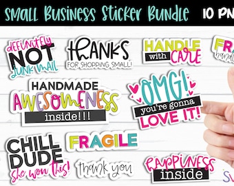 Small Business Stickers Bundle- 10 Printable PNG Handmade Business Packaging Label Stickers Digital Download