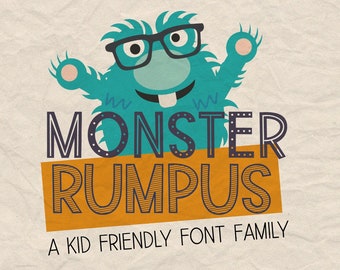 Digital Font Download, Monster Rumpus, Cricut & Silhouette Installable Font, Inline, Hatch, Bold, Cute Kids Font