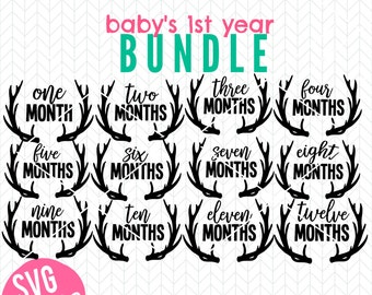 Baby Month SVG| Month Milestone SVG| First Year SVG Bundle| svg eps dxf png| Cricut or Silhouette Crafters| Download