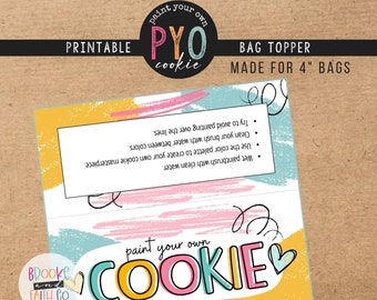 4 inch PYO Cookie Bag Topper | Paint Your Own Cookie Fold-Over Tag Printable Digital Download PDF