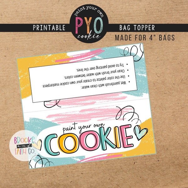 4 inch PYO Cookie Bag Topper | Paint Your Own Cookie Fold-Over Tag Printable Digital Download PDF