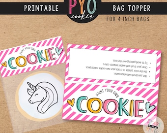 4 Inch PYO Cookie Bag Topper | Paint Your Own Cookie Packaging Printable | Valentine Pyo cookie tag | Birthday Pyo cookie tag