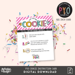 PYO Cookie Card | Paint Your Own Cookie Instructions Card | Digital Download PDF with 4 cards per sheet