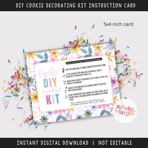 Easter DIY Cookie Kit Instructions Card Printable, Spring Sugar Cookie Decorating Instructions, Cookie Packaging PDF Digital Download