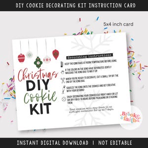 Weihnachten DIY Cookie Kit Anleitung, druckbare Urlaub Cookie Dekorieren Anweisungen PDF, bereit zum Drucken Cookie Anweisungen Karte