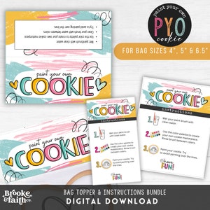 PYO Cookie Bag Topper & Anleitung | 10,5 cm Taschendeckel | 5-Zoll-Taschendeckel | Malen Sie Ihren eigenen Cookie zum Ausdrucken | Leckerlibeutel Topper