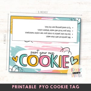 Paint your own cookie tag topper printable, PYO cookie fold card printable digital download