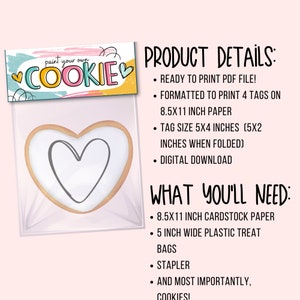 Paint Your Own Cookie Tag Topper 5x4 Inch PYO Cookie Bag Folding Tag Printable Digital Download PDF image 3