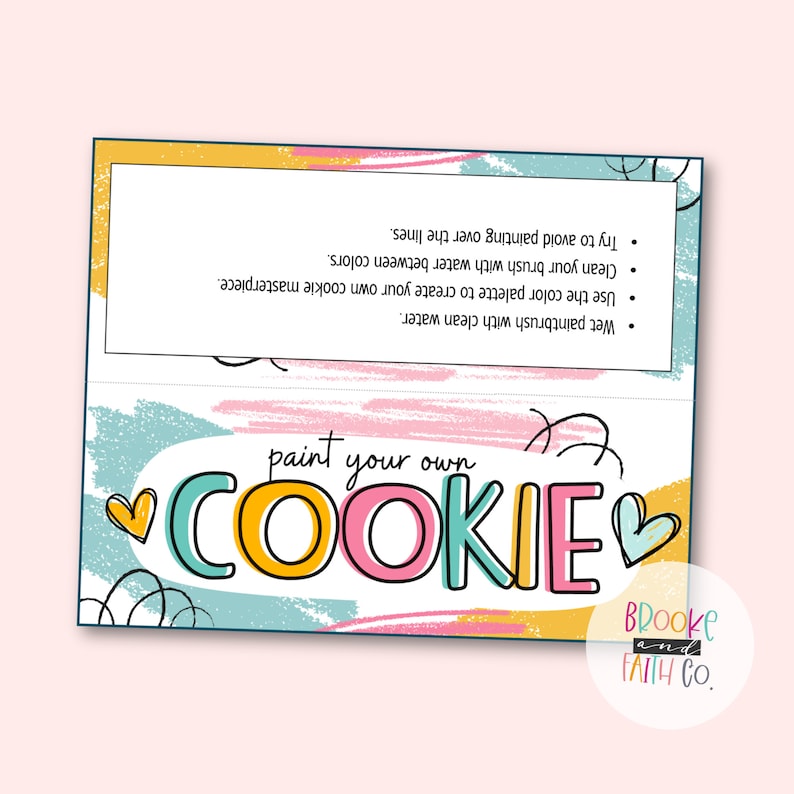 Paint Your Own Cookie Tag Topper 5x4 Inch PYO Cookie Bag Folding Tag Printable Digital Download PDF image 6