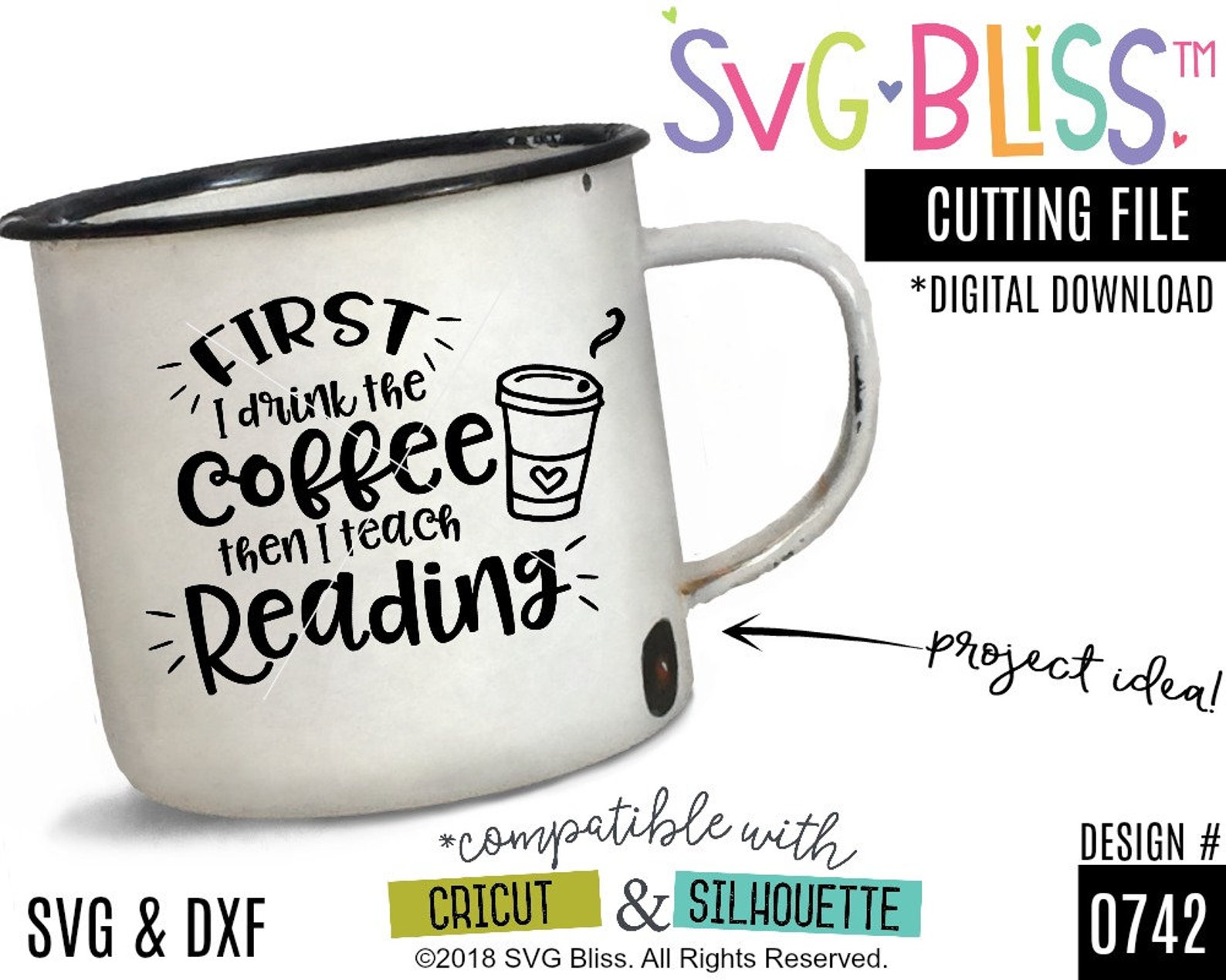 Download Reading Teacher SVG DXF Cut File Coffee Teach Literacy | Etsy