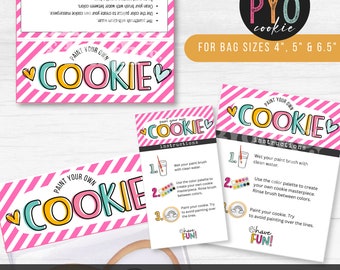 PYO Cookie Bag Topper and Instructions for Paint Your Own Cookie Packaging | Made to Fit 4" 5" & 6.5" Cookie Bags