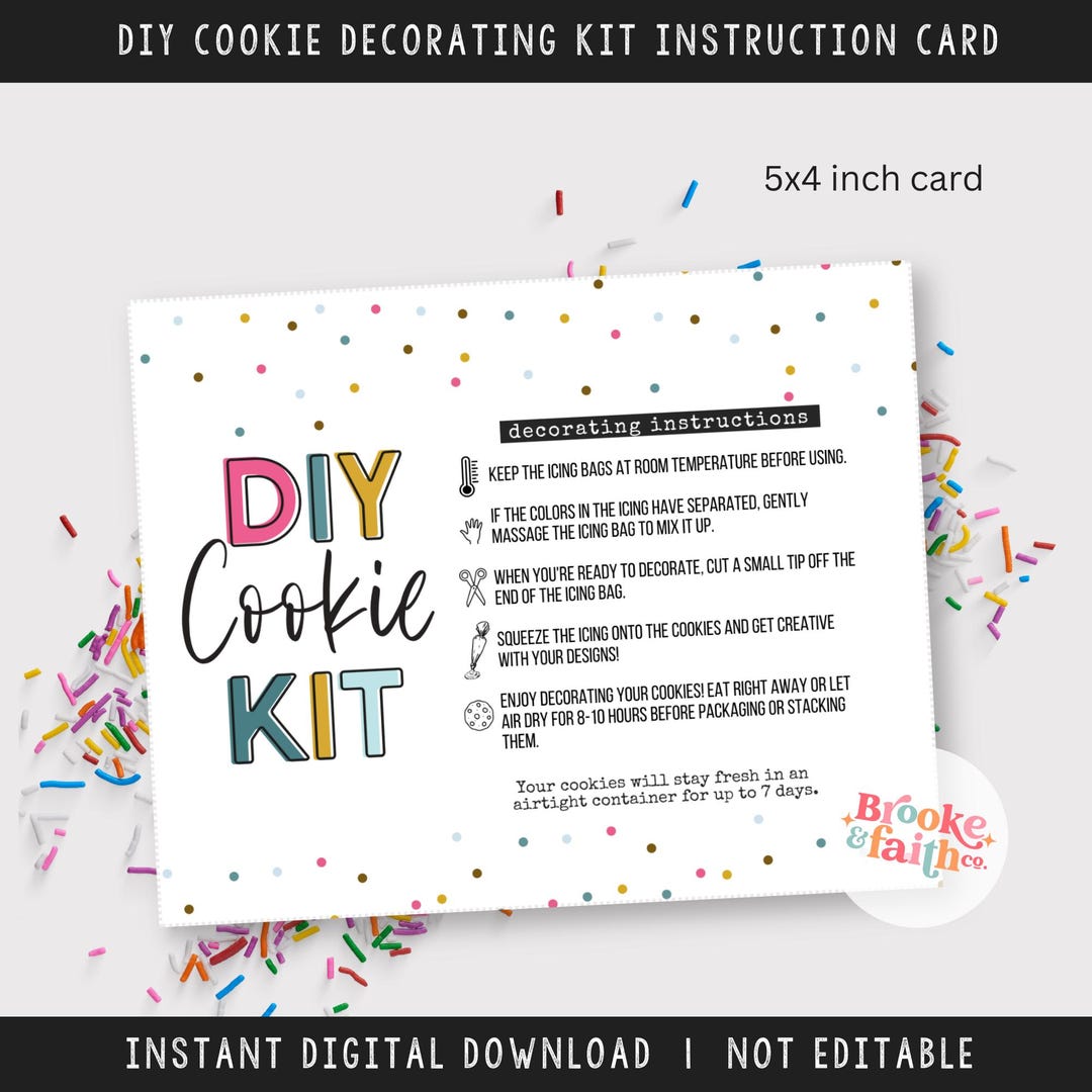 DIY Cookie Kit Instructions Card, Printable Cookie Decoration ...