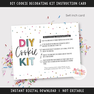 DIY Cookie Kit Anleitungskarte, druckbare Cookie-Dekoration Anweisungen PDF Digitaler Download, Geburtstags-Cookie-Party-Kit Instruktionskarte