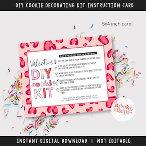Valentine Cookie Kit Druckbare Anleitung, 5 x 4 Zoll Zucker Cookie Dekorieranleitung Digitaler Download Bereit zum Drucken