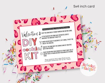 Valentine Cookie Kit Printable Instructions Card, 5x4 inch Sugar Cookie Decorating Instructions Digital Download Ready to Print