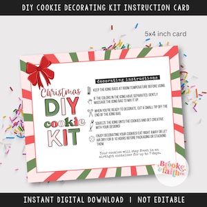 Cartão de instruções para kit de biscoitos de Natal para impressão, instruções para decoração de biscoitos faça você mesmo, download digital em PDF para embalagem de biscoitos