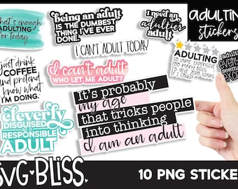 Sarcastic Adulting PNG Printable Sticker Bundle