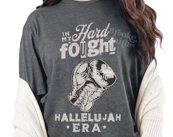 Hard Fought Hallelujah PNG, Christian Worship PNG File Digital Download, Boxing Glove Religious T-shirt Design