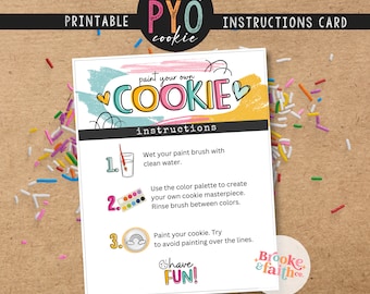 PYO Instructions Card Printable | 4x5 Paint Your Own Cookie Directions | PYO Cookie Card | Easter, Valentines, Birthday