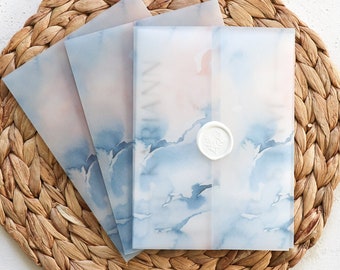 Ocean Watercolor Vellum Wraps for Wedding Invitations | Printed DIY Beach Vellum Jackets for Wedding Invites | Texture Wraps for Invitations