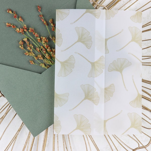 Gold Floral Vellum Wraps for Wedding Invites | DIY 5x7 Floral Printed Vellum Wraps | Gold Wedding Invites | 5x7 Holiday Cards