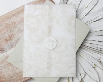 Beige Rose Vellum Jacket for Wedding Invites | Cream 5x7 Floral Printed Vellum Wraps | Garden Wedding Invites | Digital Floral Vellum Jacket
