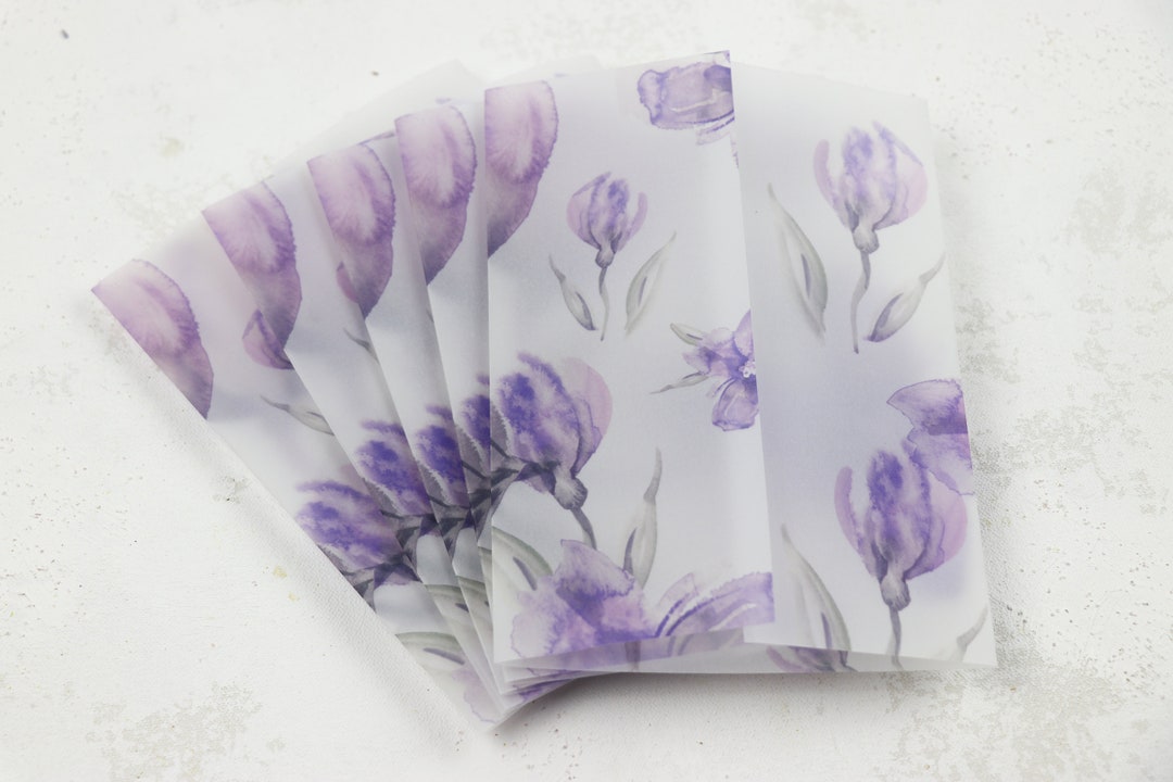 Purple Floral Vellum Wraps Printed Wedding Vellum Jackets 5x7 Vellum