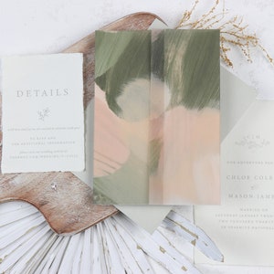 Green and Peach Texture Vellum DIY Vellum Wrap | Digital 5X7 Vellum Wrap for Wedding Invites | Printable Wedding Invites