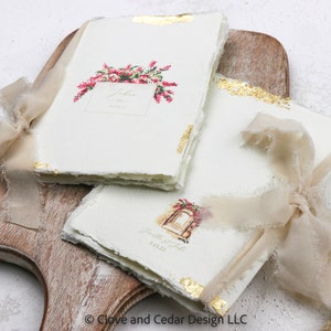 Gold and Pink Bougainvillea Wedding Vow Books | Italian Vow Book Set of 2  | Wedding Gift for the Couple | Vow Books for Vow Renewal
