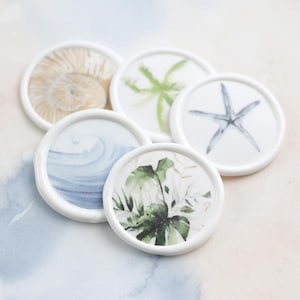 Watercolor Beach Wax Seals: Tropical Wedding Invitations, Peel & Stick