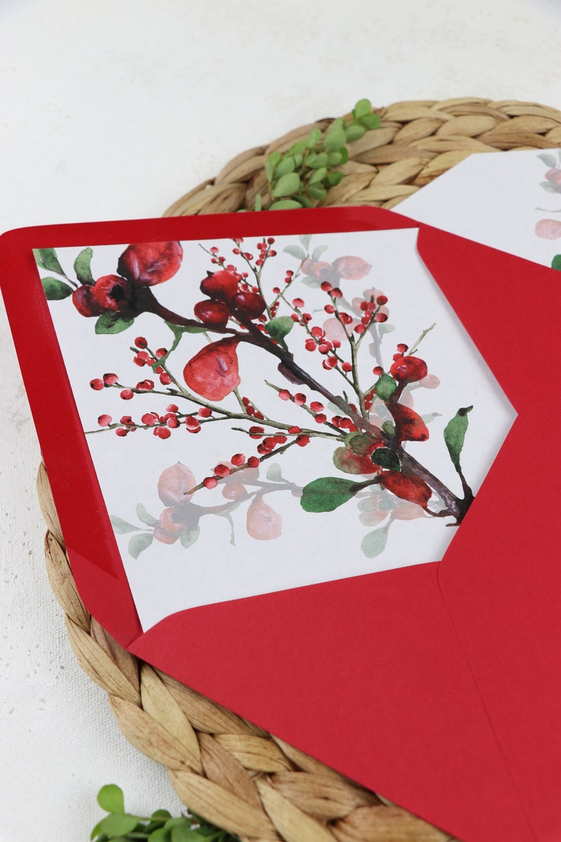 Red Christmas Envelope Liner Green Holiday DIY Envelope Etsy