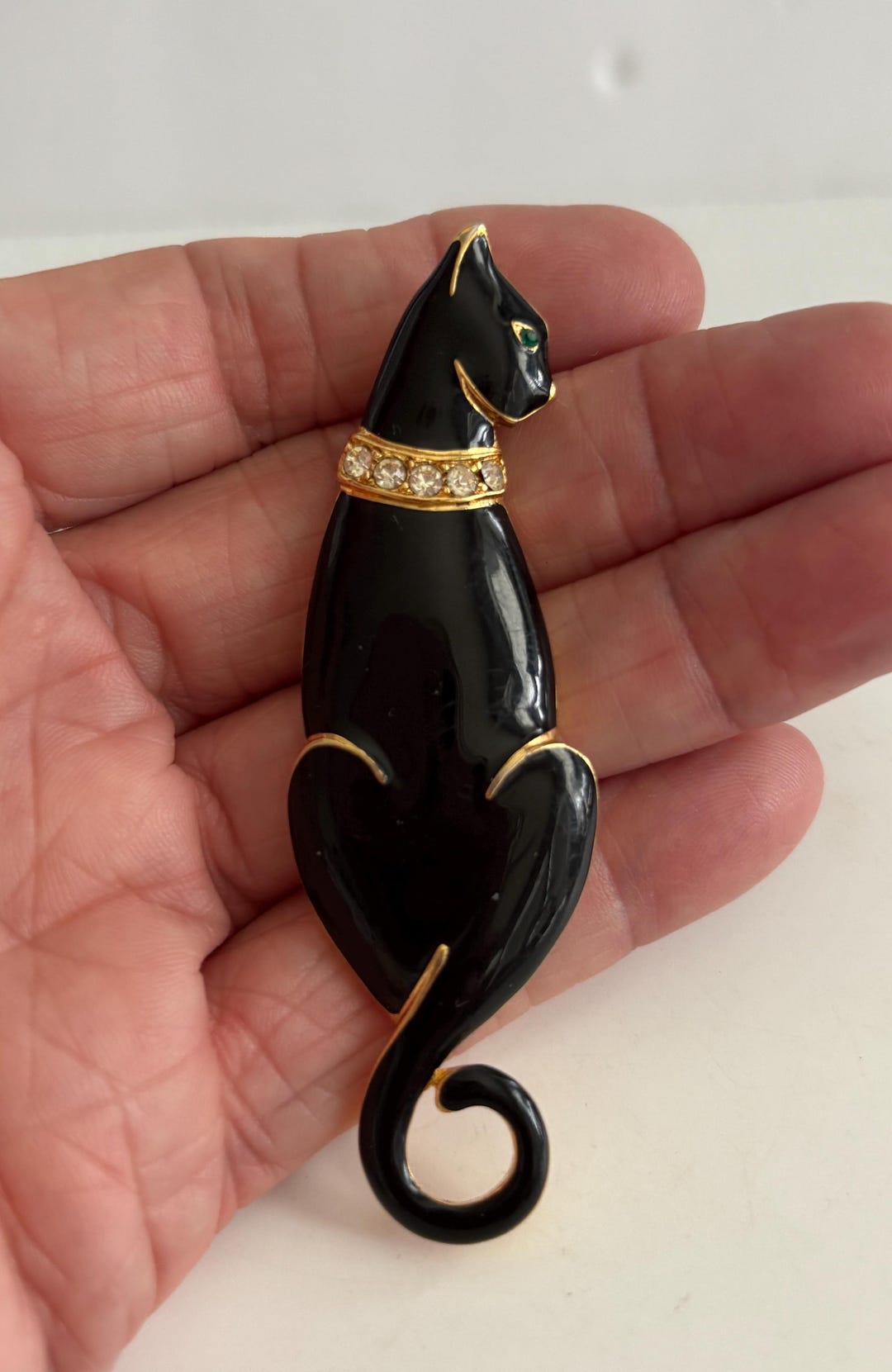 Trifari Vintage Black Cat Enemaled Brooch With Rhinestones - Etsy