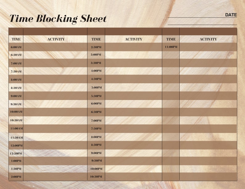 Time Blocking Sheet Printable Weekly Planner time Log Template for ...