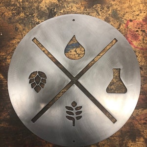 Brewing Elements Round Metal Plasma Cut Sign Brewery Beer