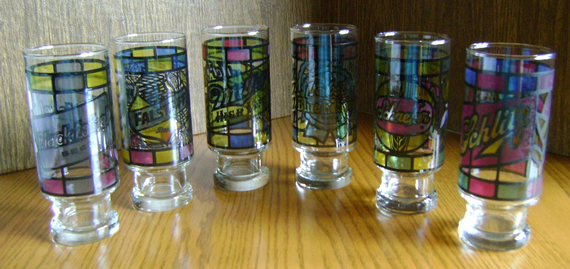 Vintage Stained Glass Beer Glasses / 1970's / Man Cave/ Etsy