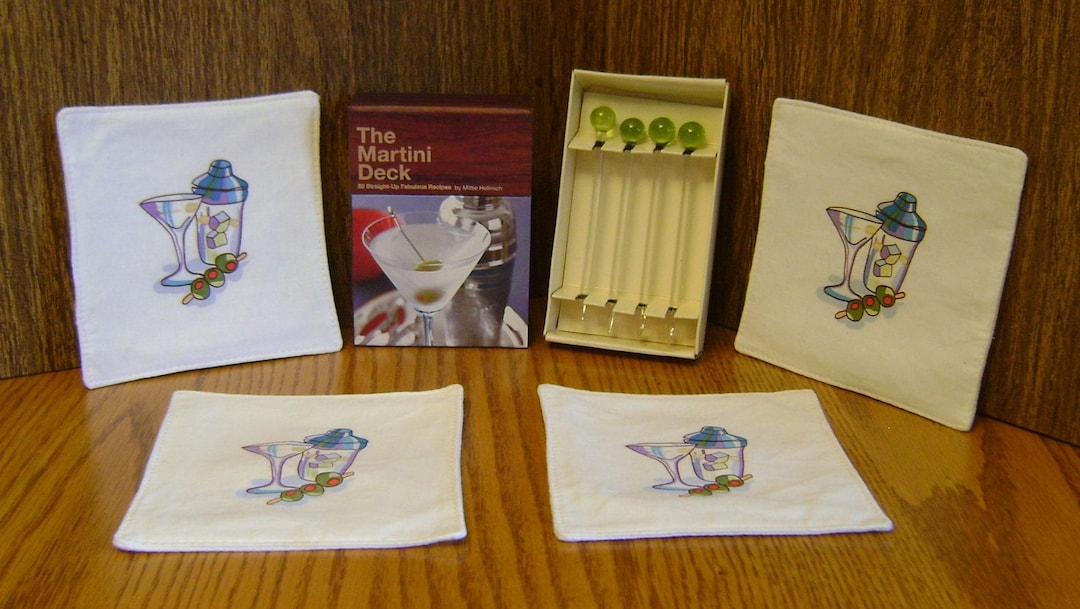 Martini Recipe Deck With Linen Napkins & Garnish Picks / Etsy