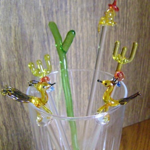 Southwester Theme cocktail glass swizzle sticks /drink stirrers / Cactus, Donkey, Cactus man with Sombrero, Birds / man cave/  Birthday gift
