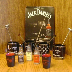 Jack Daniels bar ware set / Jack Daniels glasses / glass stirrer /collectible bottles / Father&#39;s day gift/ Birthday gift / no. 7 glasses